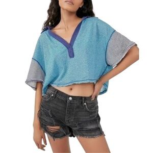 Free People On A Boat Boxy Stripe Crop Polo